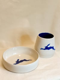 Image 3 of Blue Hare Ceramic Bowl | Hand-Painted Stoneware Dish