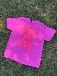Image 2 of Gentle Pink TShirt with orange fluro peachy text (XL)