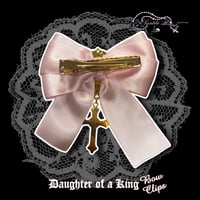 Image 2 of Baby Pink Daughter of a King Bow Clip - Gold Charm