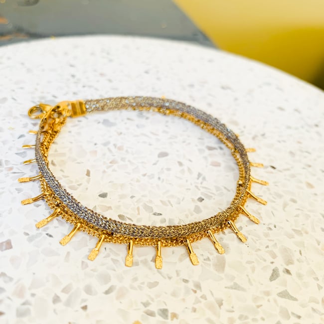 MIDNIGHT | Bracelet cordon irisé & chaînes acier inoxydable doré