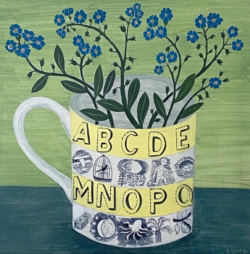 Image of Alphabet cup and Forget me nots original painting 