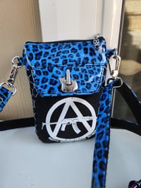 Image 3 of Punk rock leopard print cell phone sling bag (b&w)