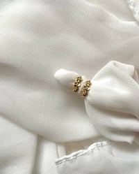 Image 1 of 24K Gold Filled Flower Huggie Earrings – Cubic Zirconia