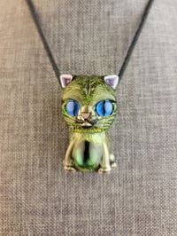 Image 1 of Matalic Green Kitty Pendant