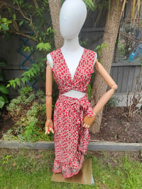 Image 1 of Pasha Co ord set top and frill wrap skirt - Red