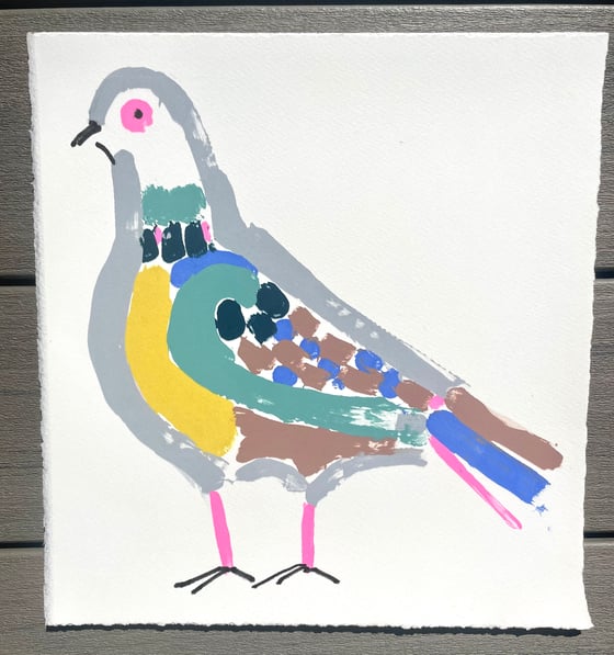Image of Pink eyed monoscreenprinted pigeon 