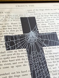 Image 2 of " 2 way Crucifix" 1800's bible page with preserved spider web 2