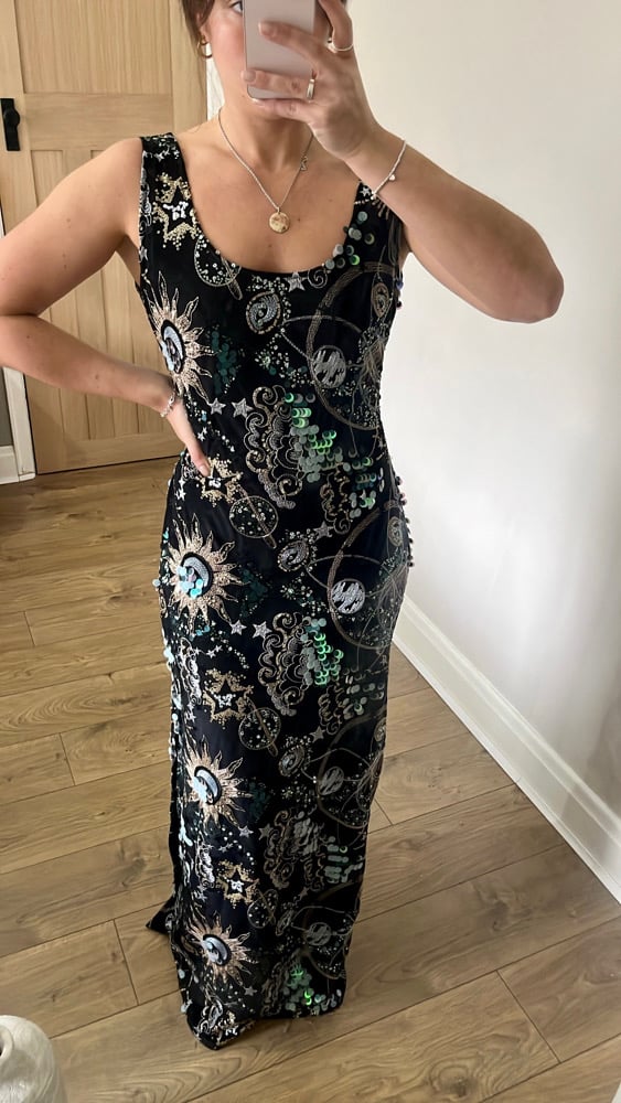 The Universe Dress. Heavily embellished tulle velvet Maxi dress