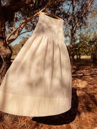 Image 1 of Linen and Lace Midi Dress Large Aus 14-16