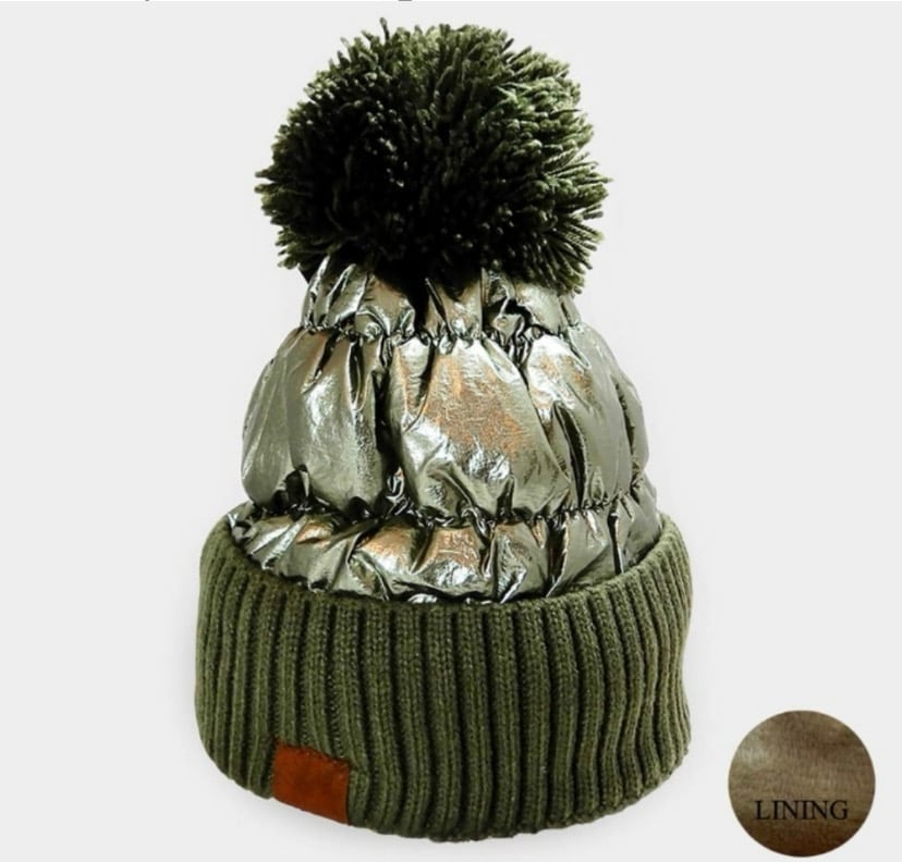 Image of Fleece Lining Puffer Knit PomPom