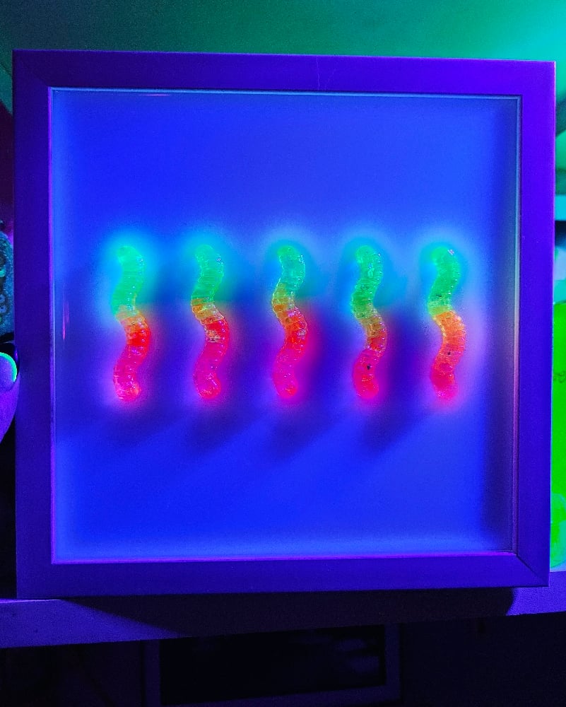 Image of Neon Sunset Gummy Worm Wall Art 8x8