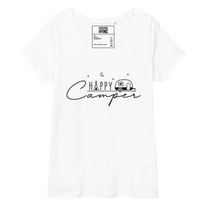 Image of Happy Camper Women’s Fitted V-Neck T-Shirt (Light Colors)