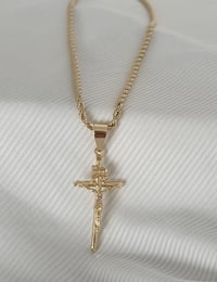 Image 1 of 14k EP Small cross Necklace with Small Cross crucifix religious cross charm