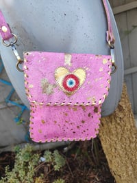 Image 4 of Woodstock cross body /passport bag - light pink and heart