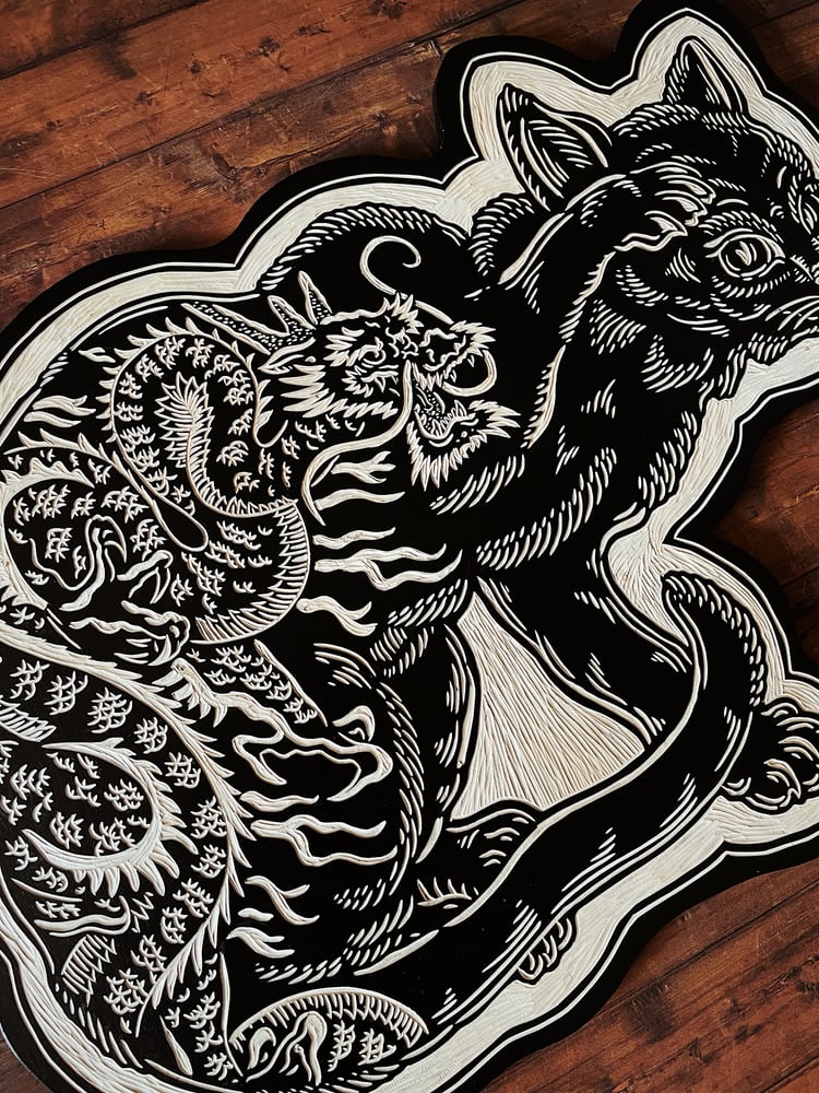 Image of Tattooed Cat Woodcut 