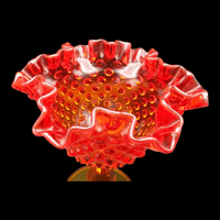 Image 2 of Fenton Hobnail Amberina Ruffled Edge Compote