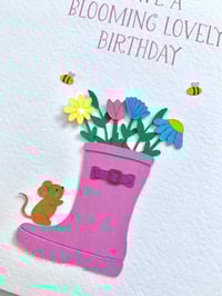 Image 2 of Handmade Flowers in Welly Boot Birthday Card - Charming Garden-Inspired Card 