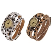 Image of Vintage Lady Rome Number Leopard Leather Band Bracelet Wrist Watch