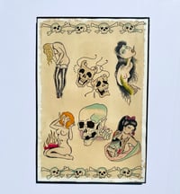 Image 3 of Hand Painted Ed Hardy Inspired American Traditional Tattoo Flash Sheet, Six Pieces in a Black Frame