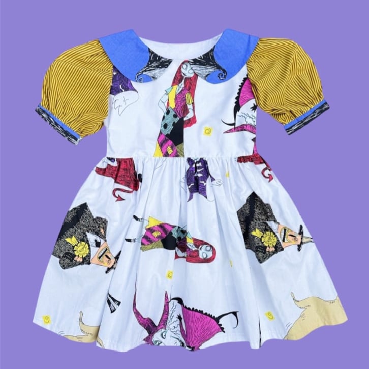 Image of Collared Puff Sleeve Dress — Halloween Yellow Stripes