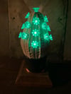 White & Green Flower Themed Ceramic Cactus Night Light Lamp