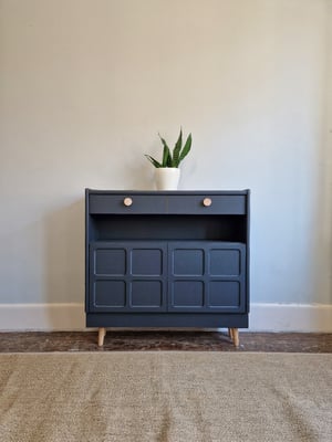 Image of Nathan Squares Slim Sideboard in Ash grey on Wooden Tapered Legs