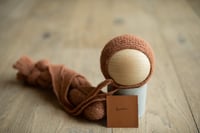 Image 2 of Toffee Garter Stitch Bonnet + Flat Ties 
