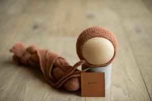 Image of Toffee Garter Stitch Bonnet + Flat Ties