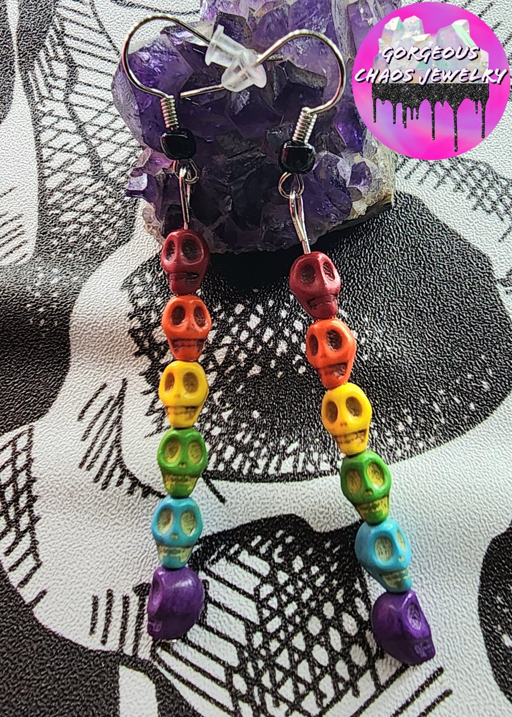 Image of Rainbow Skull Earrings