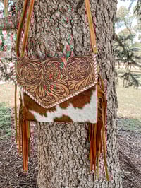 Image 1 of Tooled Cowhide Purse