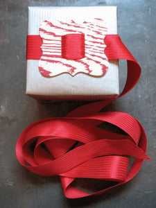 Image of Set of 3 Red Woodgrain Letterpess Buckles, add your own ribbon