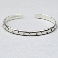 Image 1 of Handmade Star And Moon Chunky Rounded Sterling Silver Cuff Bracelet