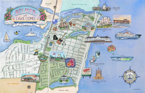 Image of Belmar-Lake Como, New Jersey Illustrated Map