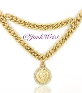 Image of Gold Drape Crystal Lion Head Necklace 