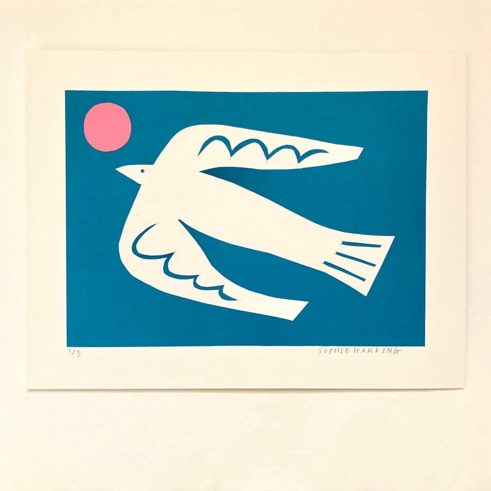 Image of White Bird and Sun handmade print
