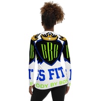 Image 4 of BOSSFITTED White Neon Green And Blue AOP Women’s Long Sleeve Compression Shirt