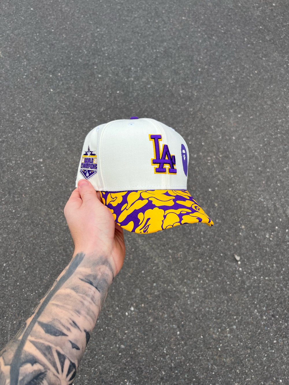 Image of LAKERS GOLD BRIM TRI TONE LOS ANGELES DODGERS CUSTOM FITTED CAP