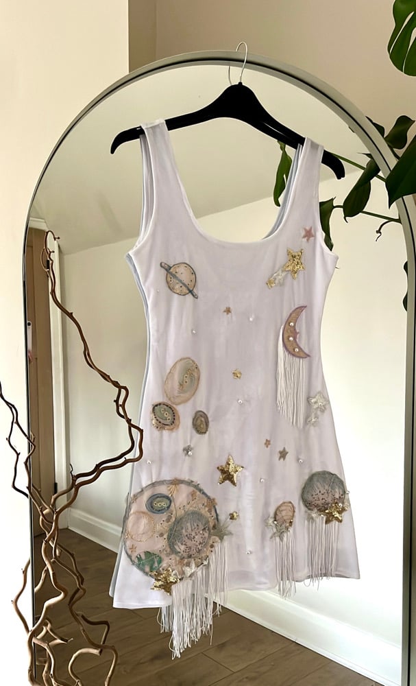 Celestial tassel White Velvet Dress 