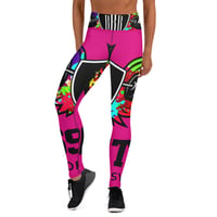 Image 1 of BOSSFITTED Neon Pink and Colorful Logo AOP Yoga Leggings