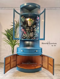 Image 4 of Mid Century Modern Luxury Corner Drinks Cabinet by Nathan - Teal Vintage Cocktail Display Unit, with