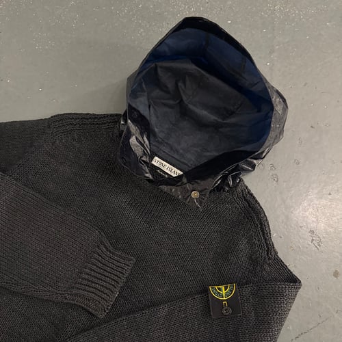 Image of SS 2000 Stone Island heavyweight PVC coated Nylon Hooded Sweatshirt, Size Large