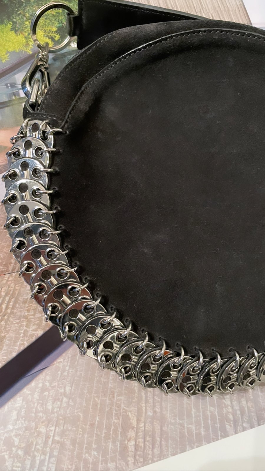 Paco Rabanne Circle Suede Bag パコラバンヌ メタル Paco Rabanne Suede rounded bag | Trunk Show Designer Consignment