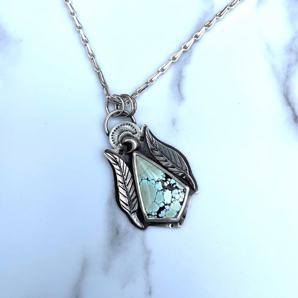 Handmade Sterling Silved Giraffe Turquoise Celestial Feather Pendant 925