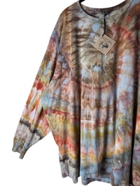Image 2 of 4XL Unisex Adult Soft Long Sleeve Tee in Earthy Ammonite Spiral Ice Dye