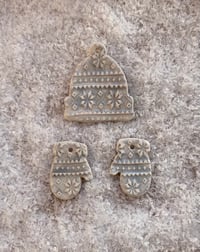 Image 1 of Ceramic Winter Hat and Mittens. Set of 3