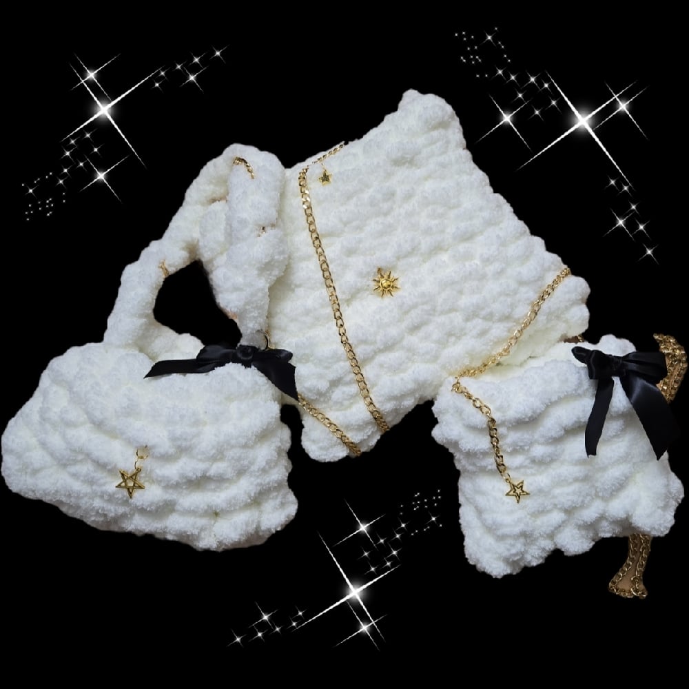 Image of off white fluffy knit purse