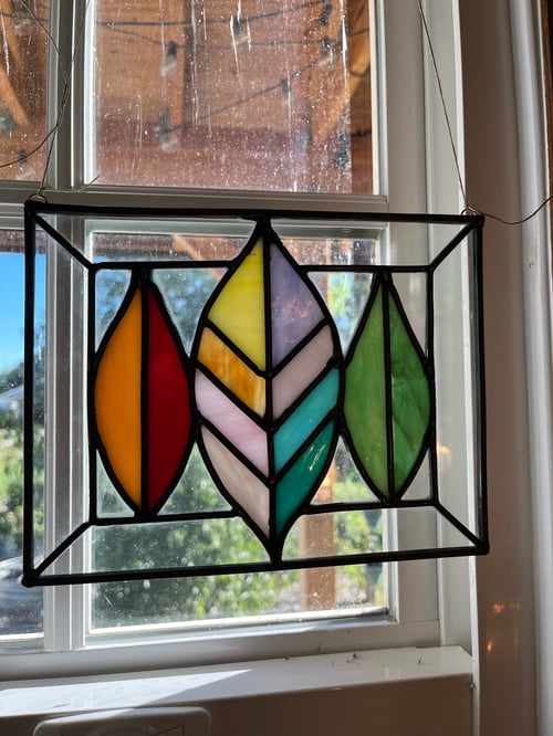 Image of Small leaf panel- stained glass