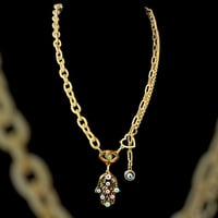 Image 4 of Hamsa Palm Shaped Colored Oil  Evil Eye Style Stainless Steel Necklace