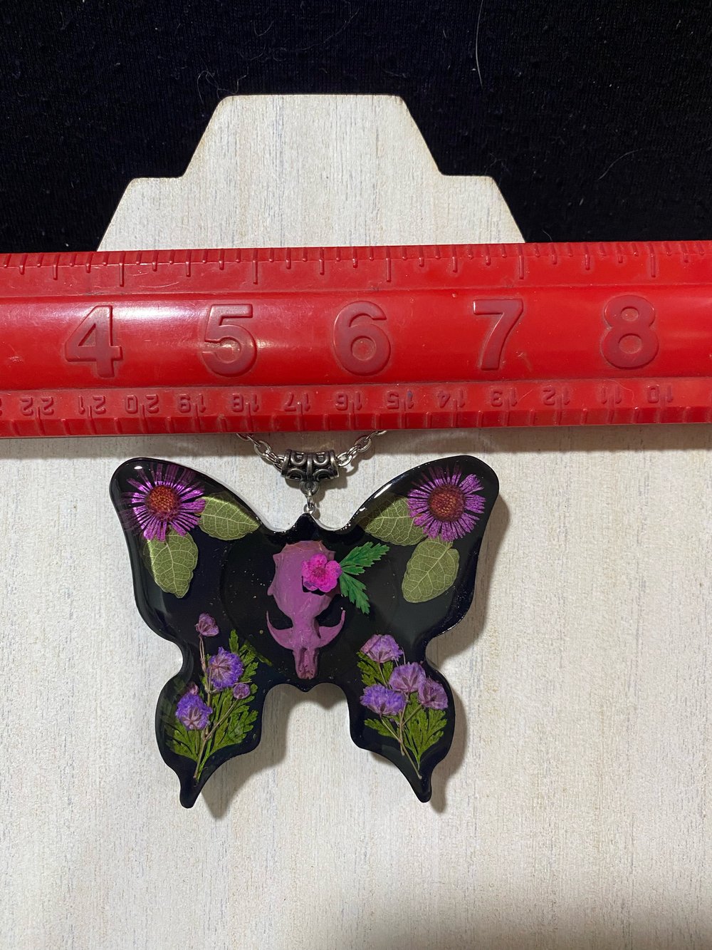 Purple Floral Butterfly Skull Pendant