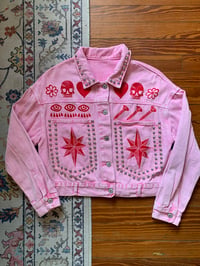 Image 1 of "Cotton Candied" - Pink Studded Printed Denim Jacket